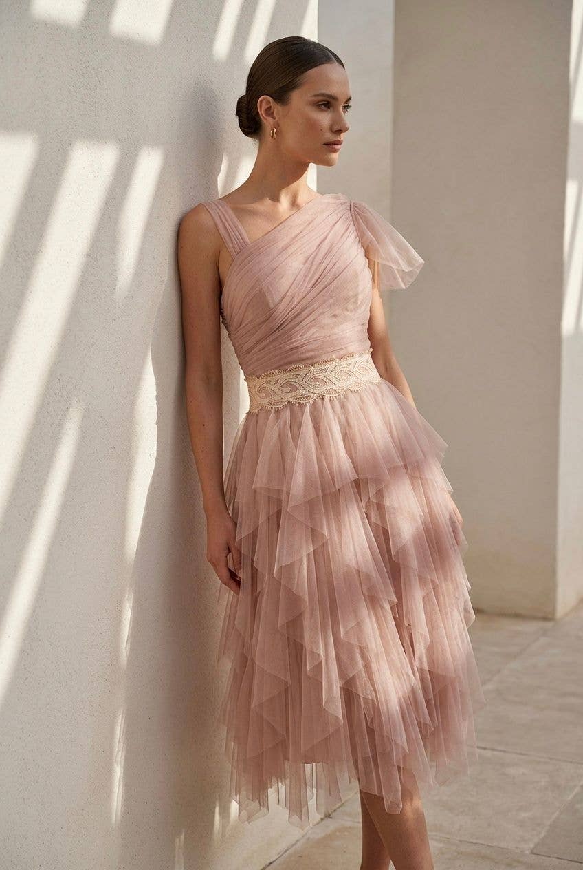 Ethereal Dress “Spring Petal” in Rose Nude Tulle