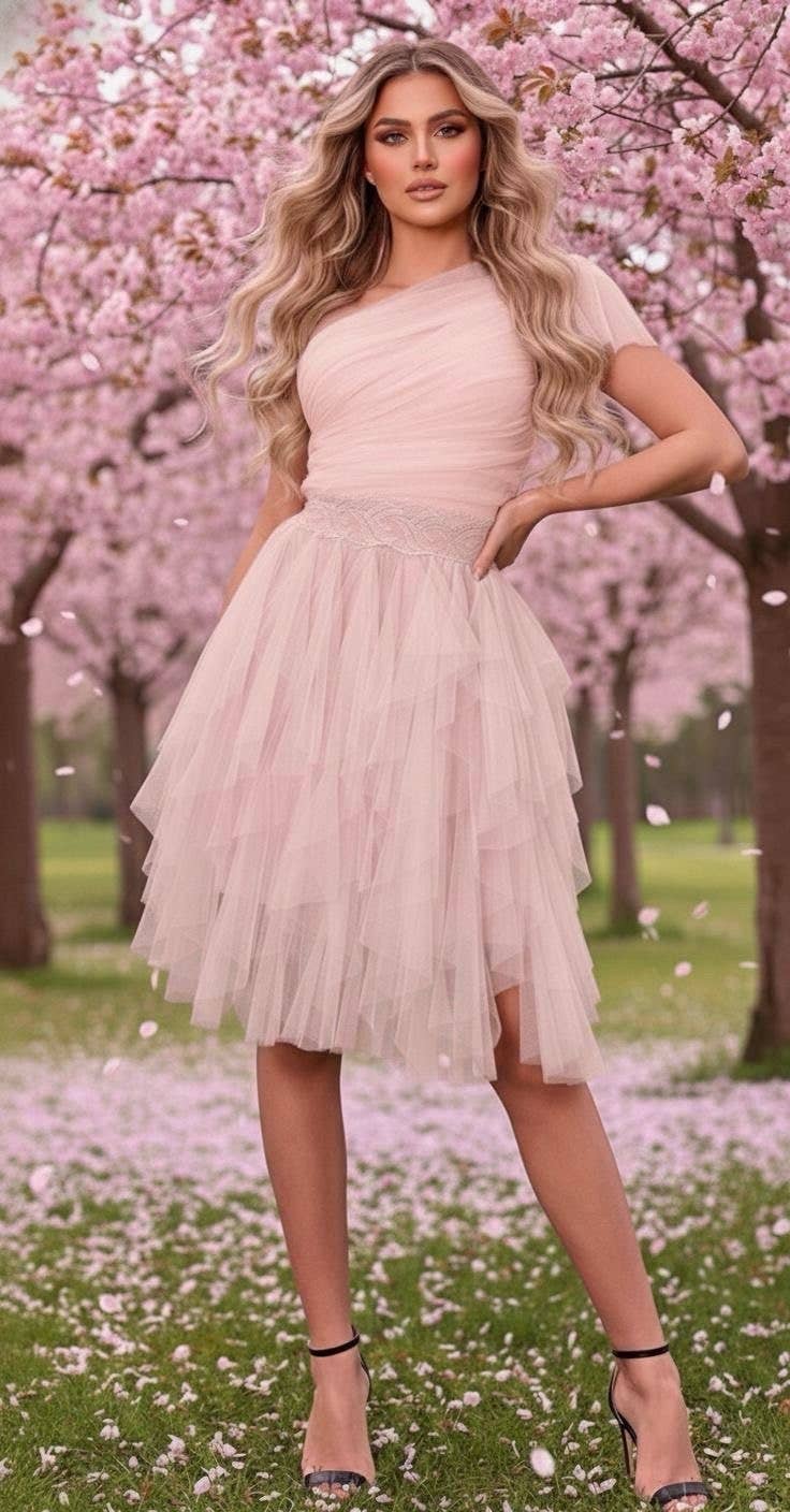 Ethereal Dress “Spring Petal” in Rose Nude Tulle