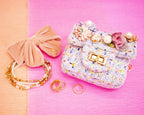 Mini Tweed Pearly Florals Crossbody - Blue