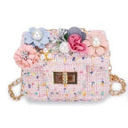 Mini Tweed Pearly Florals Crossbody - Pink