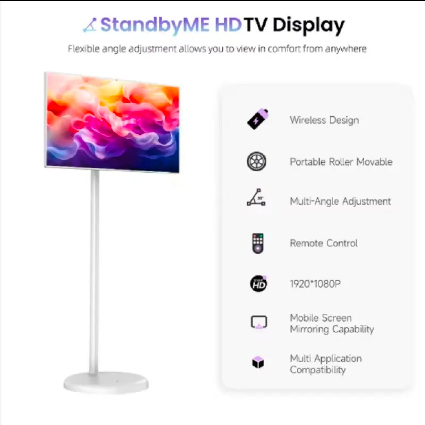 21.5 Inch Touchscreen Portable Smart TV — Rotatable Outdoor TV with 5MP Camera & Adjustable Floor Stand